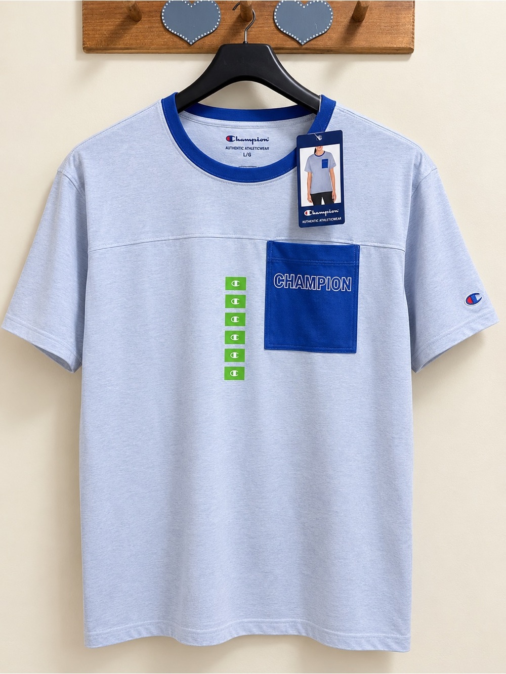 Champion Light Blue Short-Sleeve Tee with Royal Blue Pocket